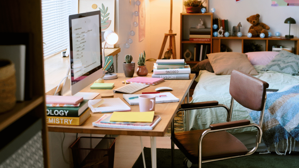 an inviting and productive study space for an occupied study sessioṇ.