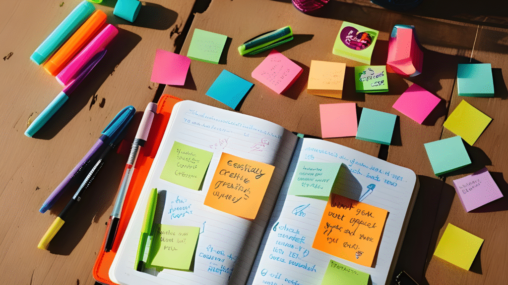 colorful notes with keywords for better understanding