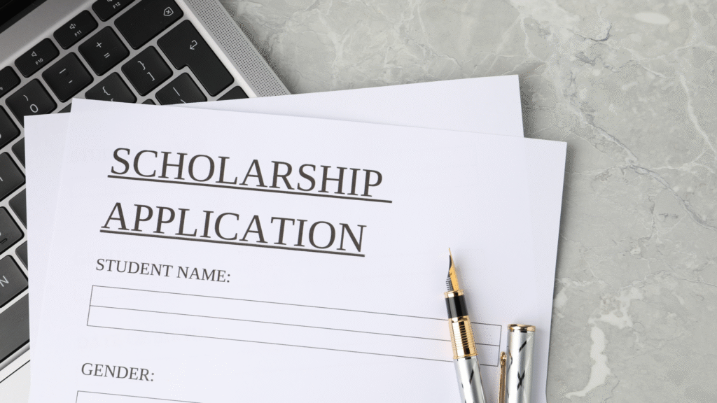a close-up shot of a scholarship application placed on a laptop 