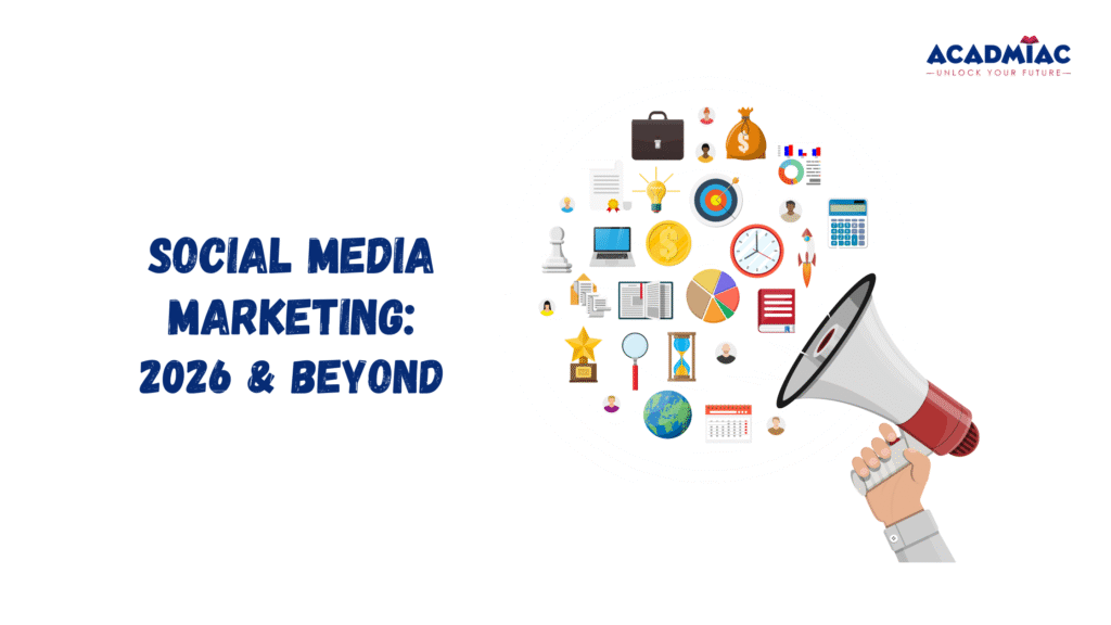 Visual representation of social media marketing strategies, audience engagement, content promotion, and online business growth.
